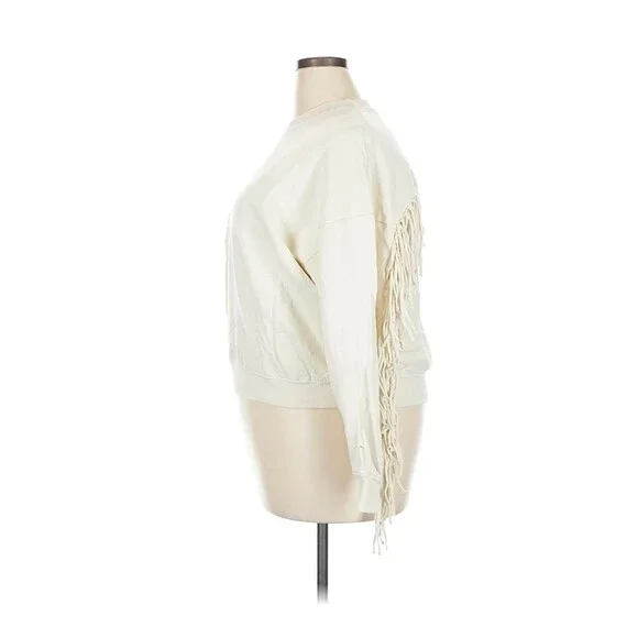 Clare V. Le Drop Fringe Cream Sweatshirt 2X Cowboy Western - Picture 4 of 10